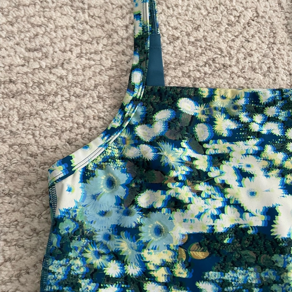 OFFLINE Aerie Blue Green Floral 3D Trippy blurry Activewear Set Bra Biker Shorts - Picture 3 of 16